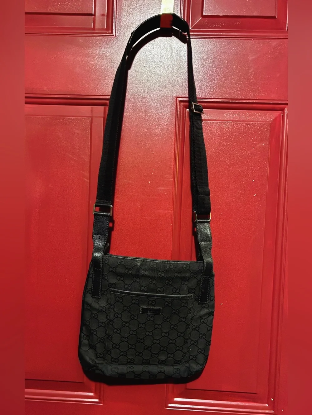 Gucci Black Monogram Messenger Bag with Adjustable Strap